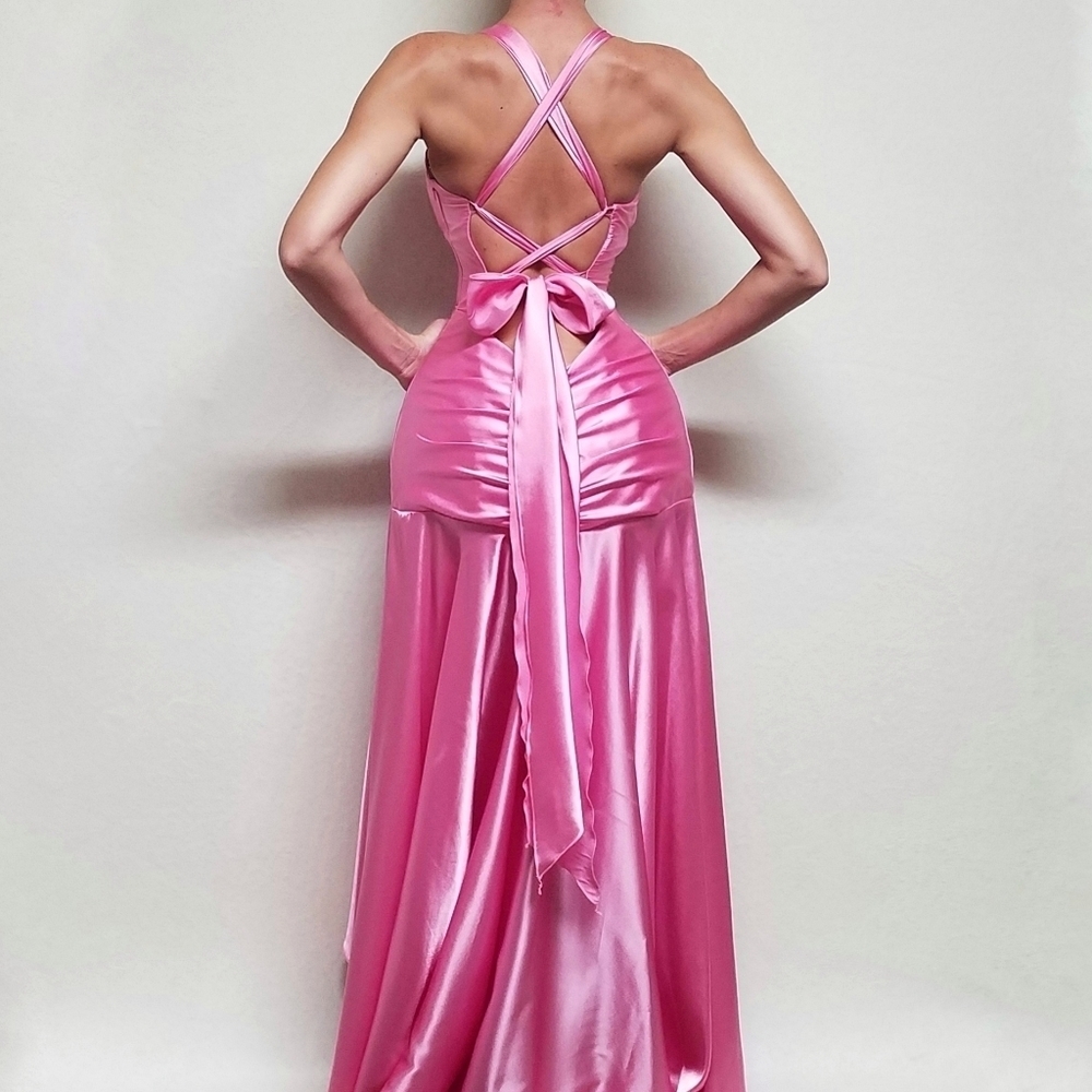BarbieCore 90s Vintage Jessica McClintock Gunne Sax Pink Satin High Low Dress L - Picture 4 of 16